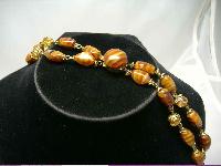 1950s 2 Row Caramel Glass & AB Crystal Bead Necklace