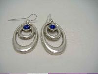 Vintage 70s Fabulous Heavy Oval Sterling Silver Lapis Lazuli Earrings