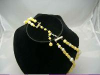 1950s Chunky 2 Row Yellow & Cream Lucite Bead Necklace