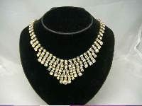 Vintage 50s Sparkling AB Diamante Festoon Bib Gold Necklace WOW