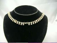 Vintage 50s Sparkling AB Diamante Festoon Bib Gold Necklace WOW